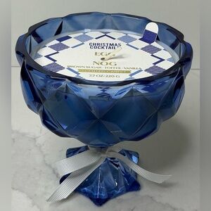 Kirkland’s Candle Christmas Cocktails EGG NOG 7.7oz  Glass Blue Container New